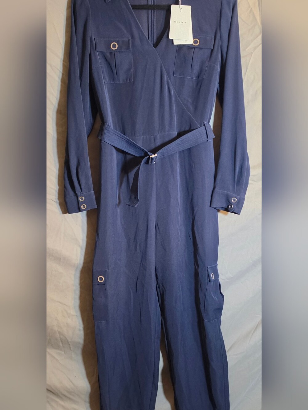 NWT Ted Baker Navy Long-Sleeve Utility Romper with Belt Size 2/US Size 4-6